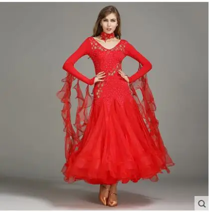 6 видов цветов красных пайеток; бальное платье, для вальса, женские платья Сакура, Стандартный для спортивных танцев платье женщина фокстрот платье - Цвет: Красный