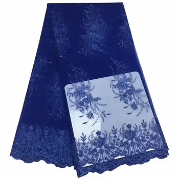 

Blue New arrival High quality French Embroidered Mesh Lace Fabric for party dress African guipure Lace fabric with 3 d flowers