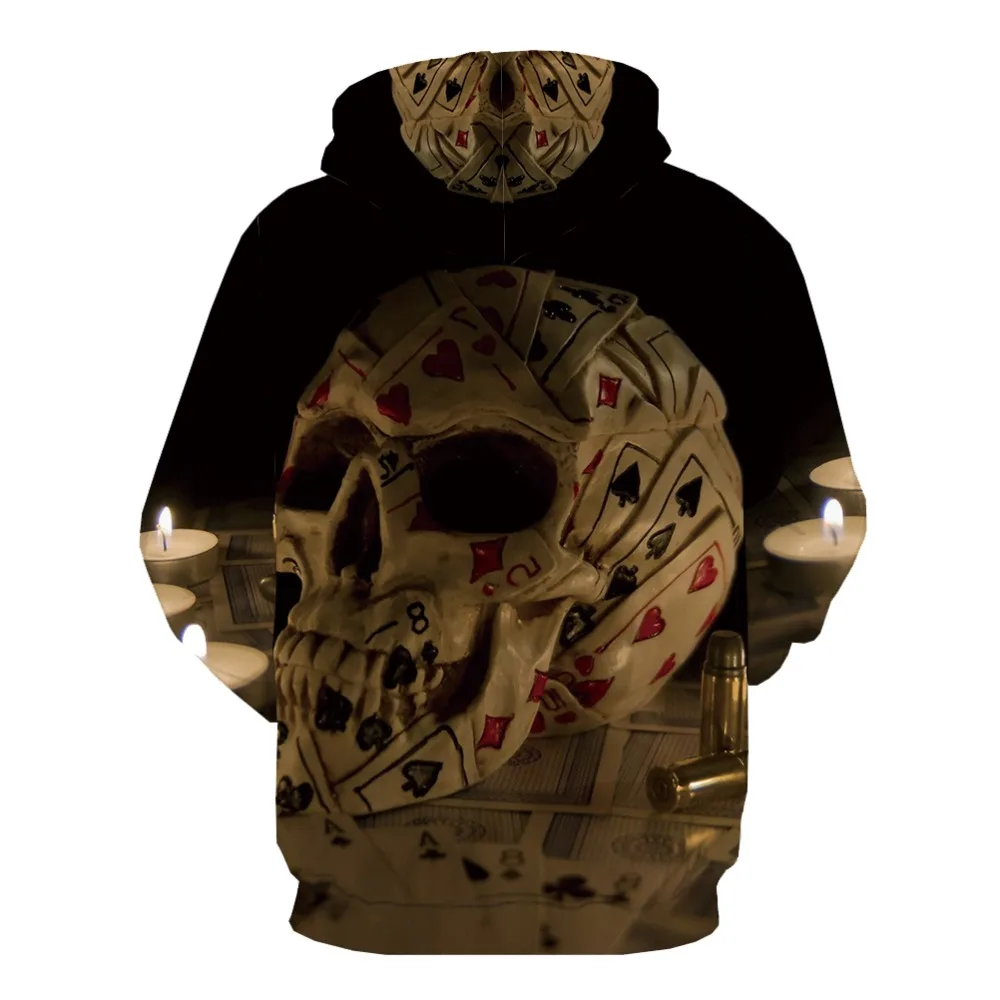 KYKU Brand Skull Sweatshirts men Poker Hooded Casual Metal 3d Printed Cosplay Sweatshirt Printed Gothic Hoodie Print Long Sleeve