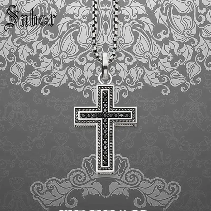 

Link Chain Necklace Vintage Cross Pave Fashion 925 Sterling Silver Jewelry Religious Gift For Mens Women Boy Girls New thomas