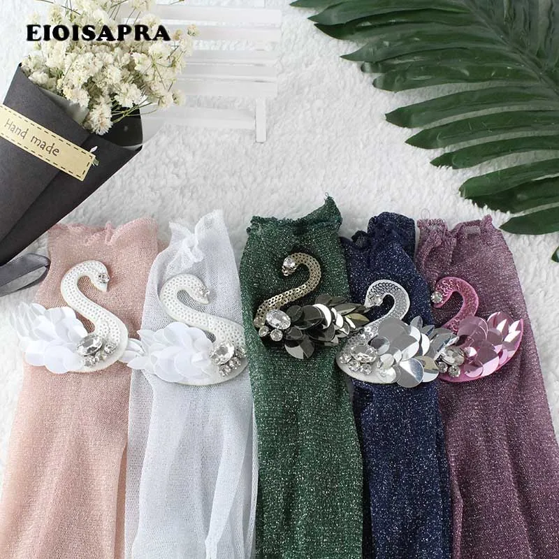 

[EIOISAPRA]New Transparent Sox Colorful Hand-made Gem Meias Shining Silver Lacework Socks Women Cute Harajuku Sokken