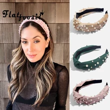 Flatfoosie богемный сплошной цвет мягкий бархат центр узел широкая лента для волос с жемчугом завязанная повязка на волосы вечерние свадебные аксессуары для волос