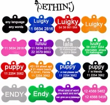 2pcs/lot Aluminum bone shaped pet id tag Free Custom Engraved Dog Cat Personalized tag dog aluminum tag for pets dogs