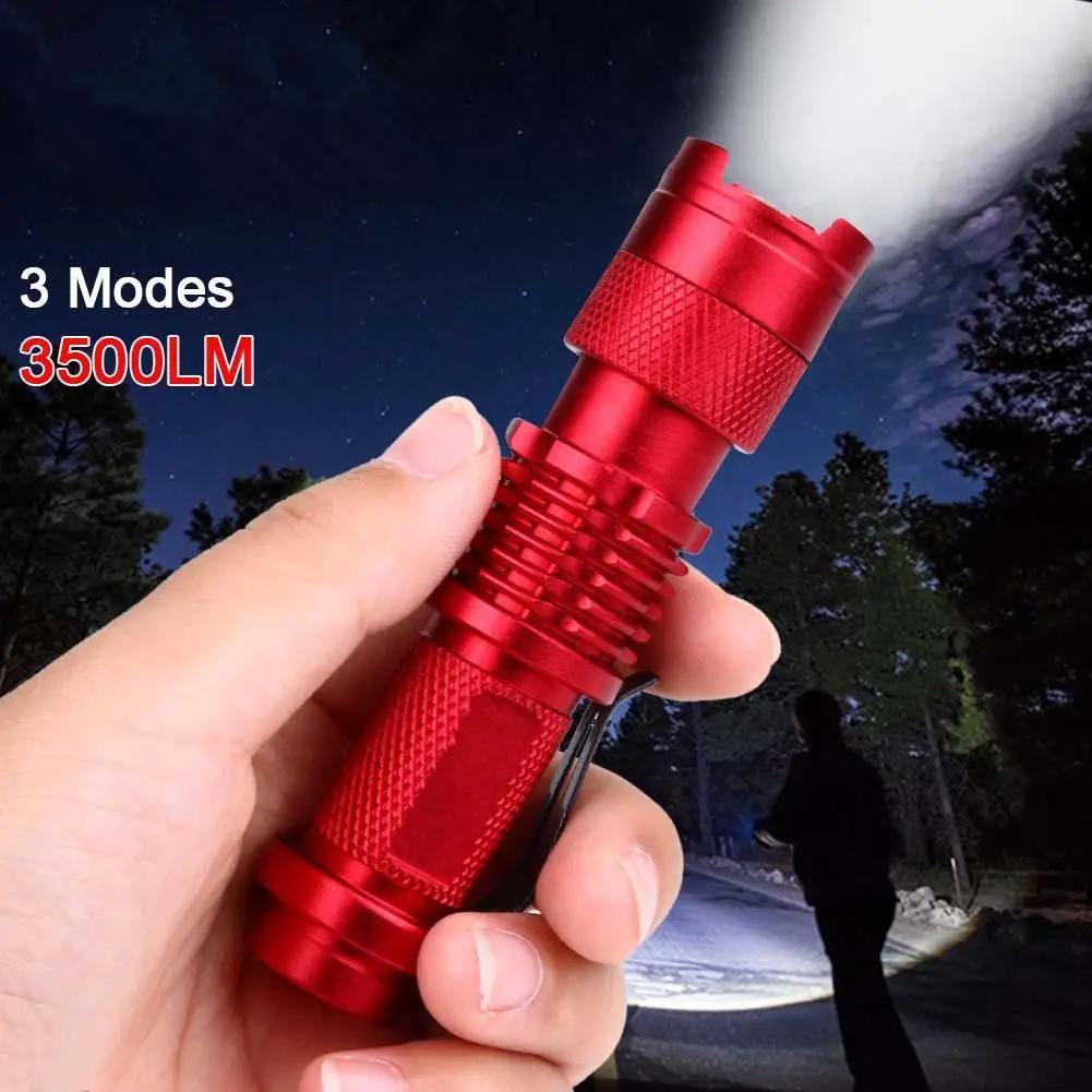 Red Mini penlight 3500 LM LED Flashlight Torch 3 Modes zoomable Adjustable Focus Lantern Portable Light AA 14500 battery | Лампы и