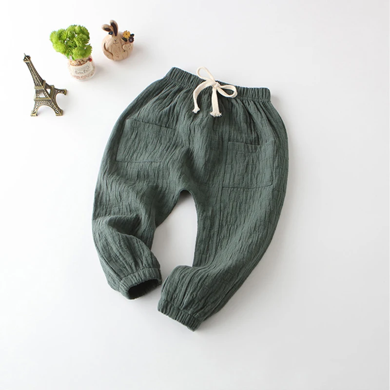 

New Spring Casual Kids Pants Children Trousers Cotton Linen Loose Elastic Waist Boys Pants Full Length Baby Girls Trousers XL267