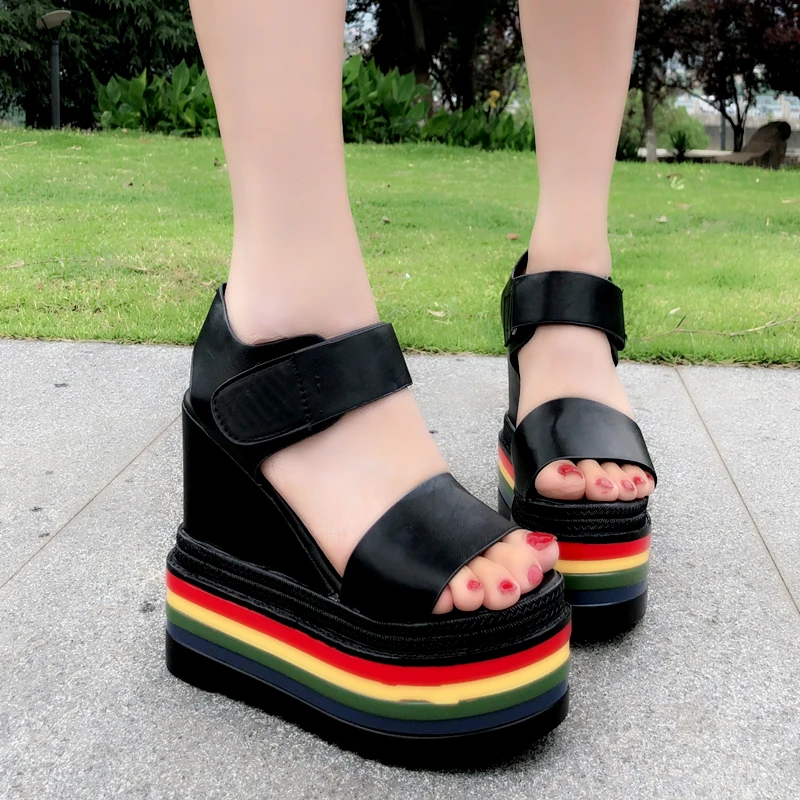 

Summer 14cm High Heel Roman Women's Shoes Wedges Gladiator Sandals Women Platform Colorful Shoes