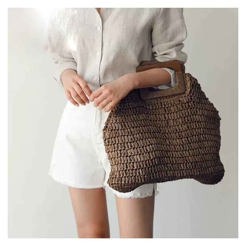 Летняя круглая Соломенная пляжная сумка, винтажная тканая сумка на плечо ручной работы, рафия, круглая ротанговая сумка, богемные летние сумки для отдыха, повседневные сумки