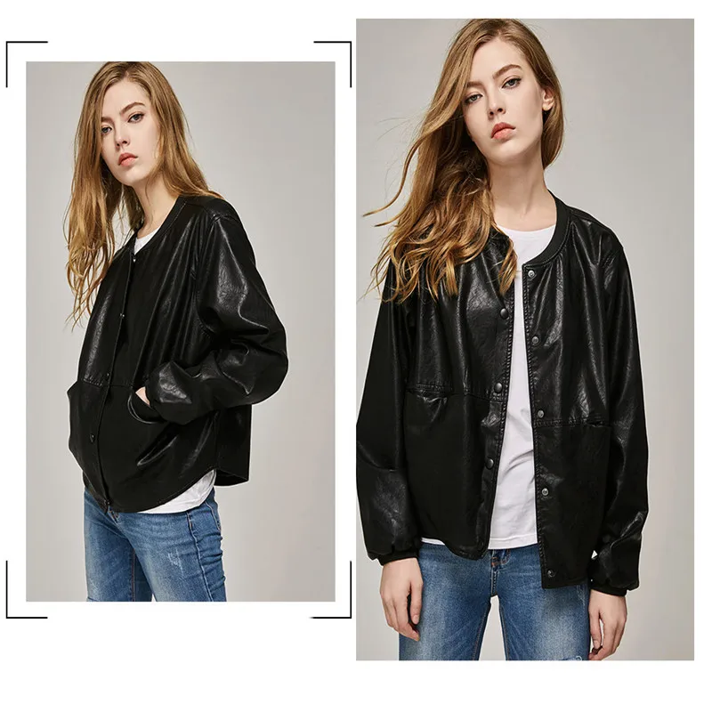 Automne De white La Manches Femmes Pu Black Nouvelle Mode Mince Bouton Cuir Femininas En Casual Manteau Veste Longues OxTREwx1
