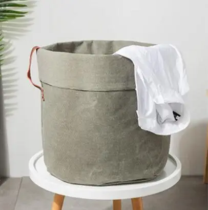 New Solid color series Folding Waterproof Laundry Hamper Clothes Storage Basket Home decoration barrel kids toy organizer bucket - Цвет: Light Brown