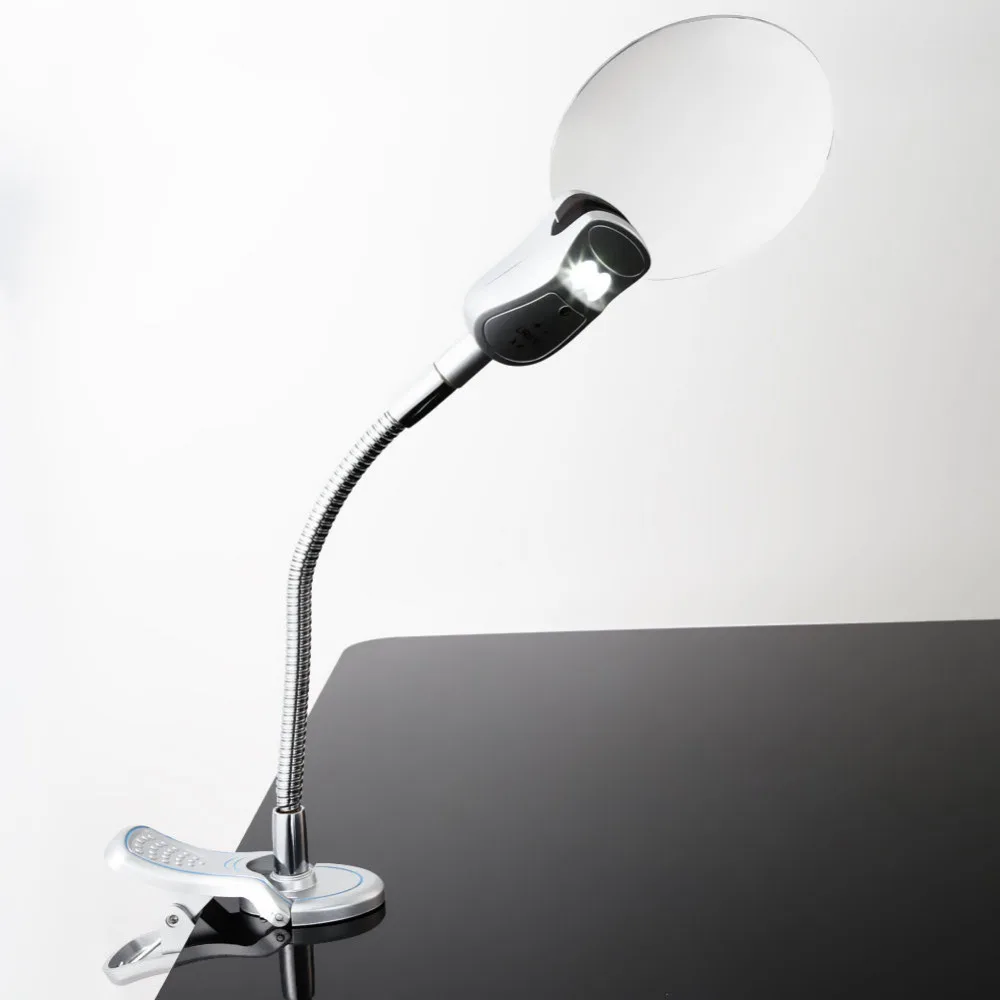 

2x 6x 107mm LED Illuminating Magnifier Metal Hose Magnifying Glass Desk Table Reading Lamp Light with Clamp