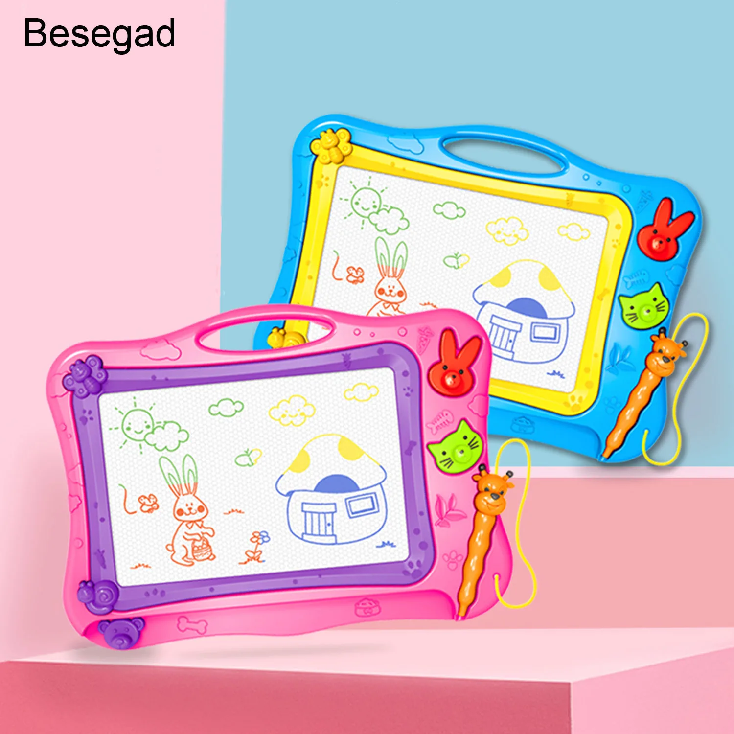 

Besegad Colorful Erasable Magnetic Doodle Writing Drawing Board Pad Children Educational Toys with 2pcs Stamps for Kids Painting