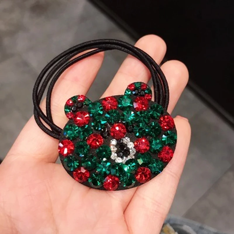 

1pc 8 Colors Shining Animal Bear Head Shape Women Elastic Band Rhinestone Hair Rubber Bands Head Wear for Girls Drop-shipping