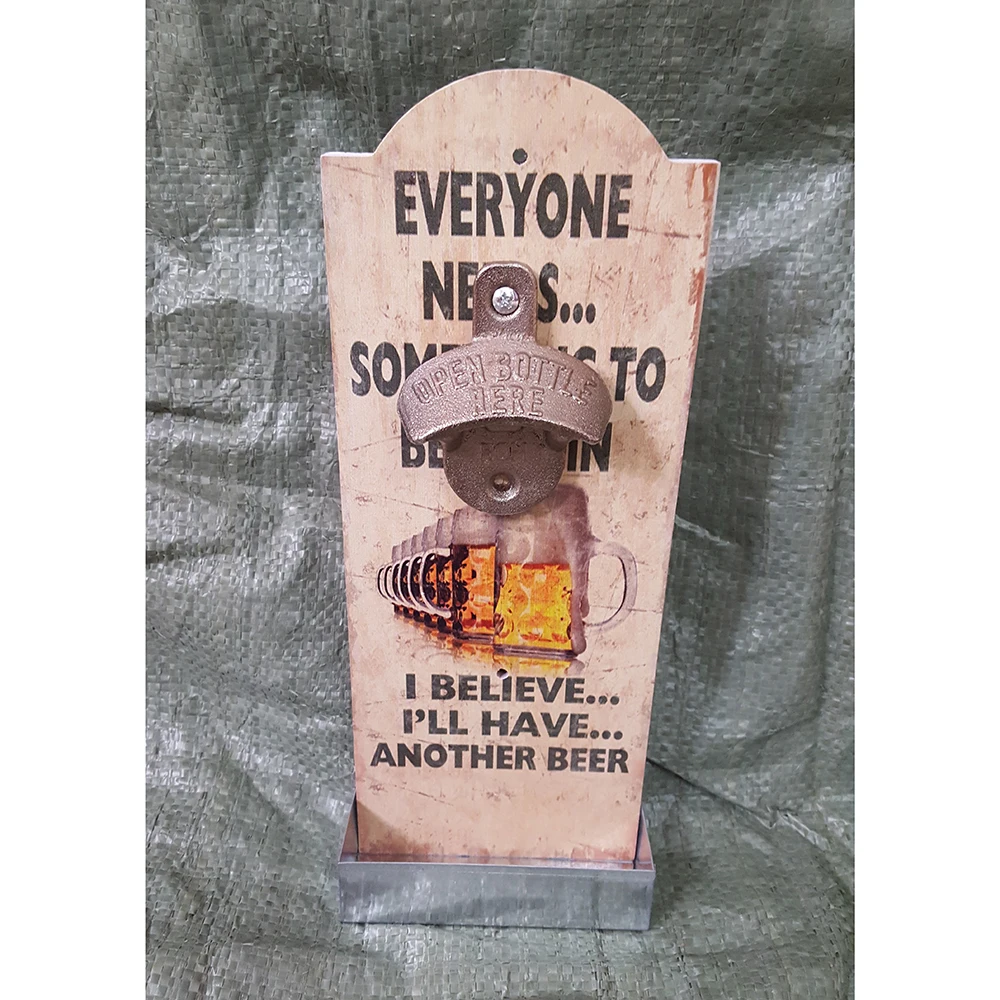 Bar Tool Vintage Metal Cast Iron Bottle Opener Retro Wood Wall Bar Tool Vintage Metal Cast Iron Bottle Opener Retro Wood Wall Mounted With Cap Collecting Tray Catcher