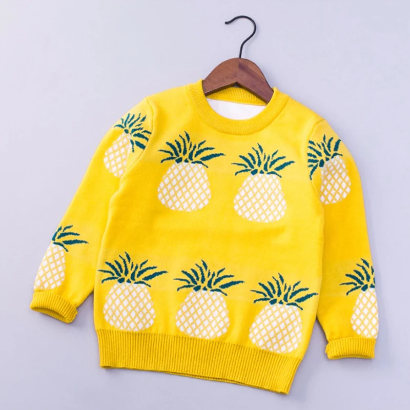 BINIDUCKLING/весенне-зимние свитера, пуловер для маленьких мальчиков и девочек с принтом ананаса, милые теплые вязаные свитера для детей