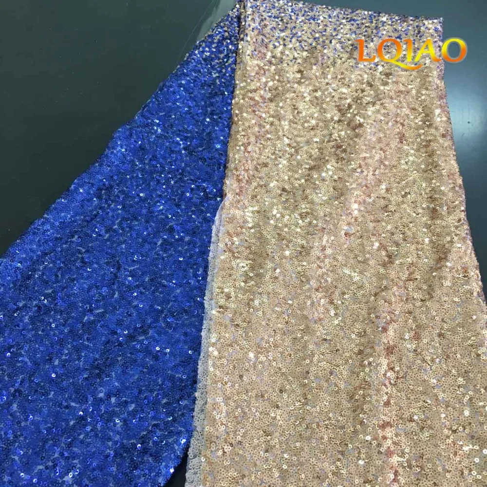 Royal Blue Gold  Sequin Fabric-1