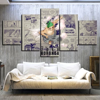 

Modular Pictures Prints 5 Pcs Anime ONE PIECE Roronoa Zoro Wano Country Poster Canvas Painting Wall Art Home Decoration Frame
