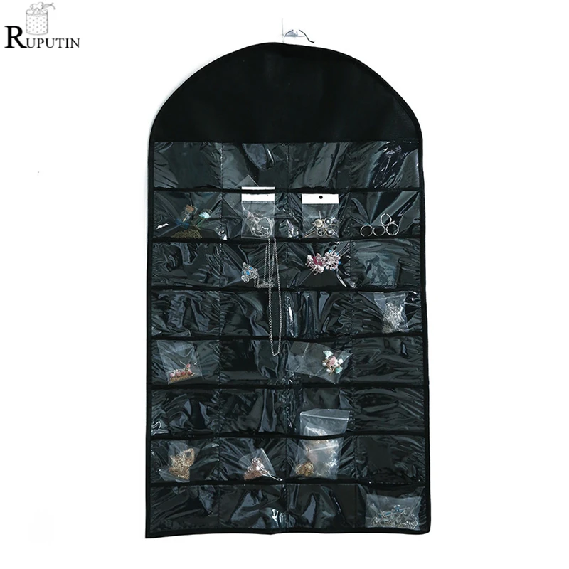 

32 Slots Double Sided Jewelry Hanging Bag Fabric Small Items Storage Bag Earrings Necklace Ring Jewelry Display Holder Organizer