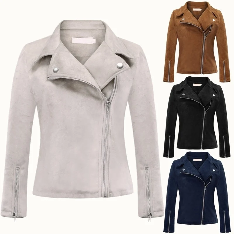 

ZOGAA Women's Zip Up Coat 2019 Autumn Winter Suede Motorcycle Jacket Long Sleeve Slim Fit Short Biker Jacket Coat Plus Size 5XL