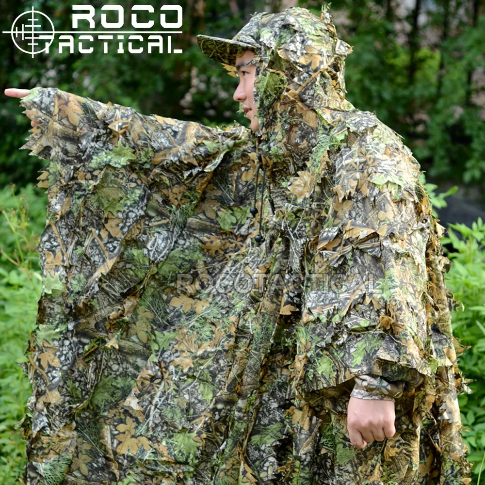 Details about   Tactical Ghillie Poncho Suit Cape Raincoat Hunting Leaves Sniper Military Hiking 