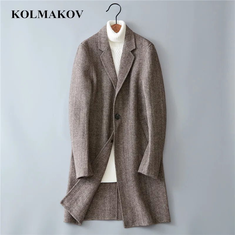 

KOLMAKOV New Arrival Men's Woolen Coats 2019 Double-faced Wool Windbreakers Masculino Anti-wrinkle Winter Mens Overcoats 3XL