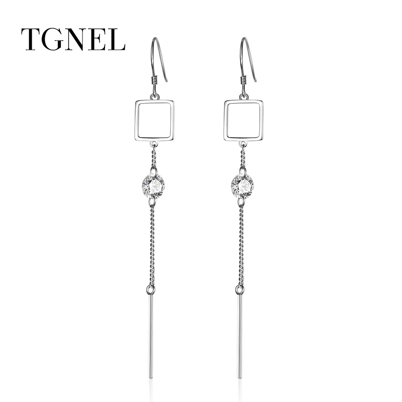 

TGNEL 925 Sterling Silver Drop Earrings Fine Jewelry for Women 2018 New Vintage Trendy Long Earring with CZ Stone Engagement