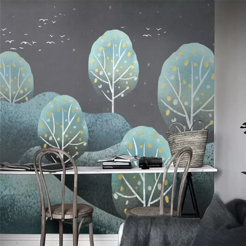 Custom wallpaper hand-painted forest landscape retro modern minimalist background wall painting high-grade waterproof material Custom wallpaper hand-painted forest landscape retro modern minimalist background wall painting high-grade waterproof material