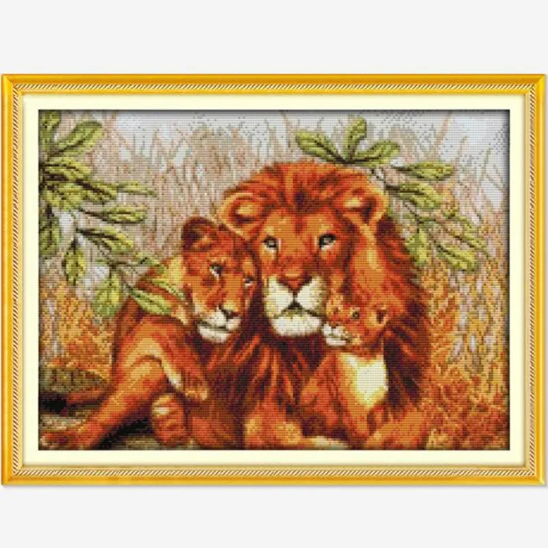 Familia de Leones de costura DIY! Kits de punto de cruz para bordado,  agujas de tejer hechas a mano, artesanía de retales, 11CT, 14CT,  DMC|counted cross stitch kits|cross stitch kitscounted cross stitch -