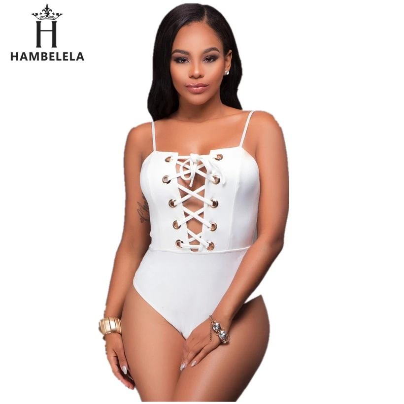 HAMBELELA Sexy Strapless Bodysuit Hollow Out Lace Up Jumpsuit Rompers Women Black White Red Short Jumpsuit 2018 New Overalls (6)