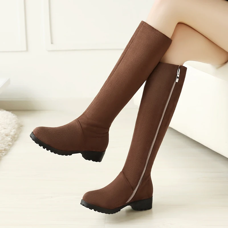 

KEBEIORITY Women Knee High Boots Stretch Wide Calf Brown Black Boots Female Fashion Low Heels Winter Women Long Boots Plus Size