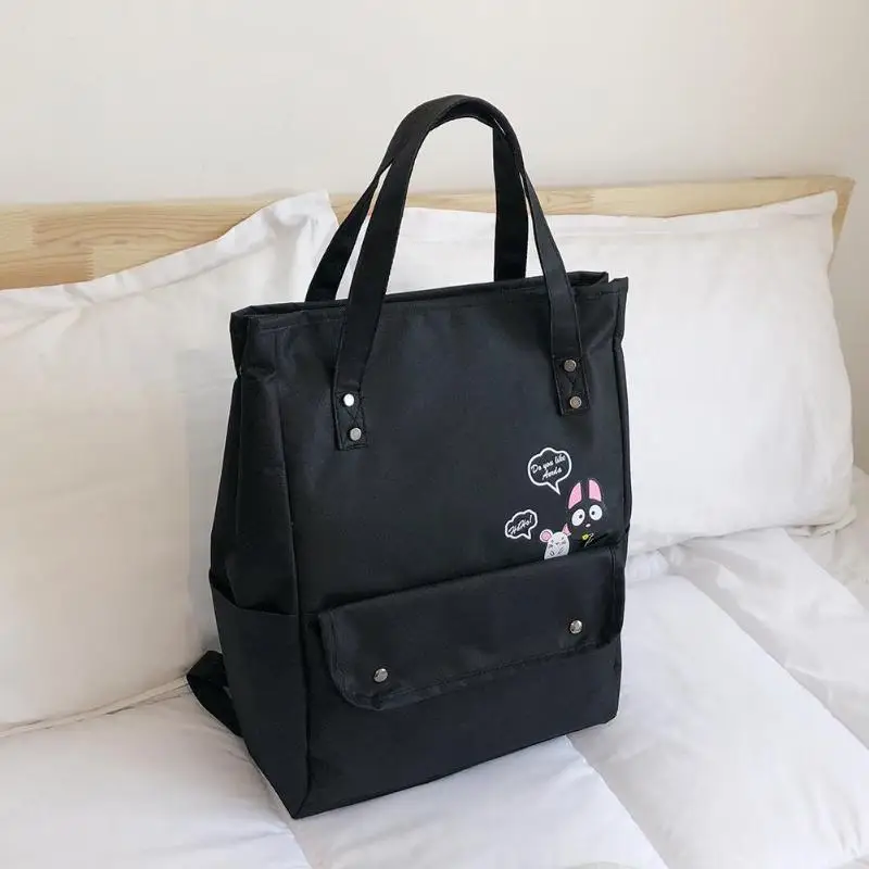 

Simple Nylon Cartoon Cat Print Travel Backpacks Women Large Capacity Preppy Style Shoulder School for Books Top-handle Bags