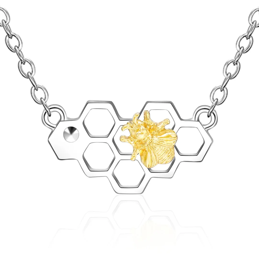 Men's Bee Chain Pendant Necklace Shellhard Classic Heart Hollow Honeycomb Honeybee Necklaces Fashion Jewelry Gift