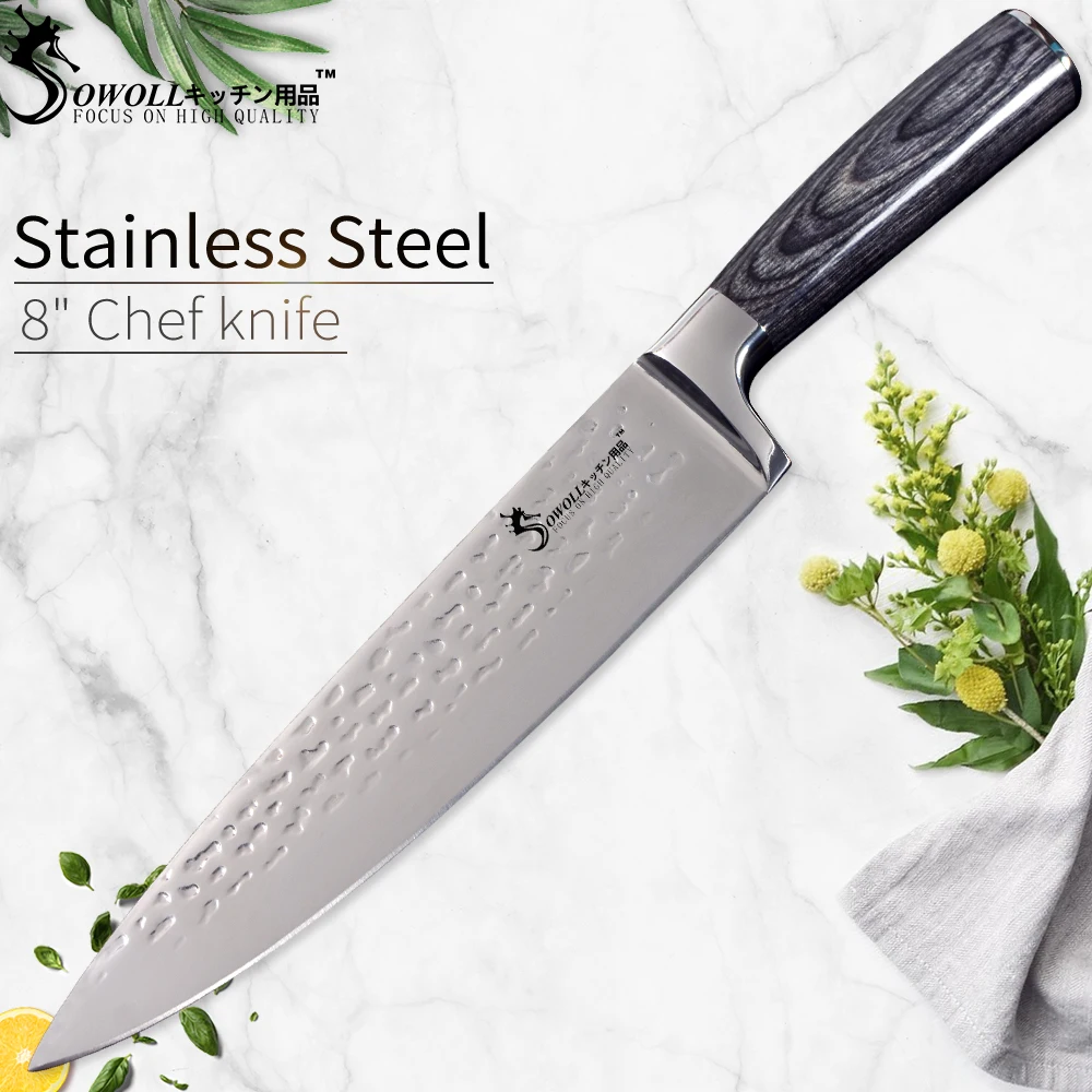 

Sowoll 8 inch Chef Stainless Steel Knife Color Wood Handle Sharp Blade Knife Fish Sushi Meat Cooking Tools Kitchen Accessories