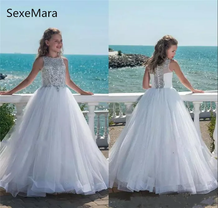 white sparkly flower girl dresses