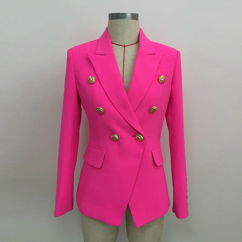High Quality 2019 Slim Women's Blazer Jacket Coat Lion Buttons Double Breasted Phosphor Office Ladies Blazers Outerwear Female