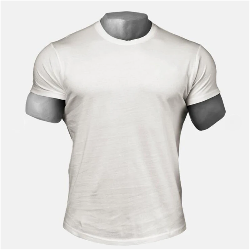 

Brand Solid t shirt mens gyms clothing Tight t shirt homme casual summer tops Men cotton blank Fitness T-shirts slim fit t shirt
