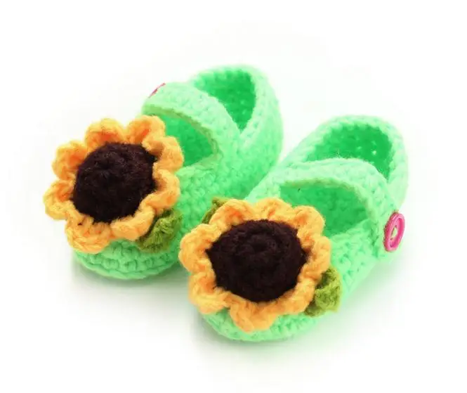 1 пара милых мягких солнцезащитных цветов для маленьких девочек; вязаная вручную обувь для малышей; детская обувь для кроватки; 11 см - Цвет: green