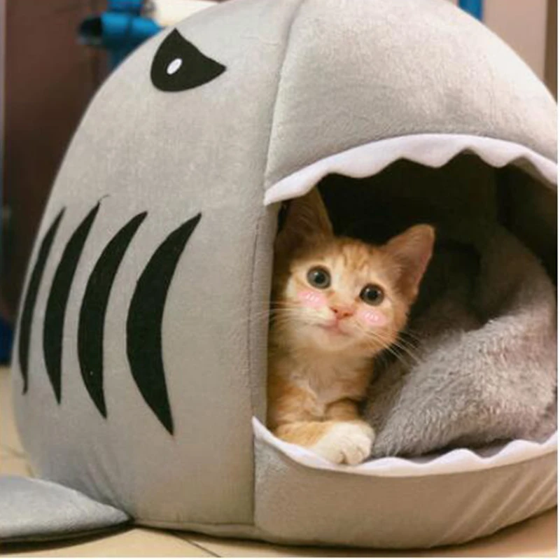 

Pet Cat Bed Shark Nest Closed Type Four Kennel Foldable Comfortable And Soft Four Seasons Universal Nest Dog Thick Warm Yurt