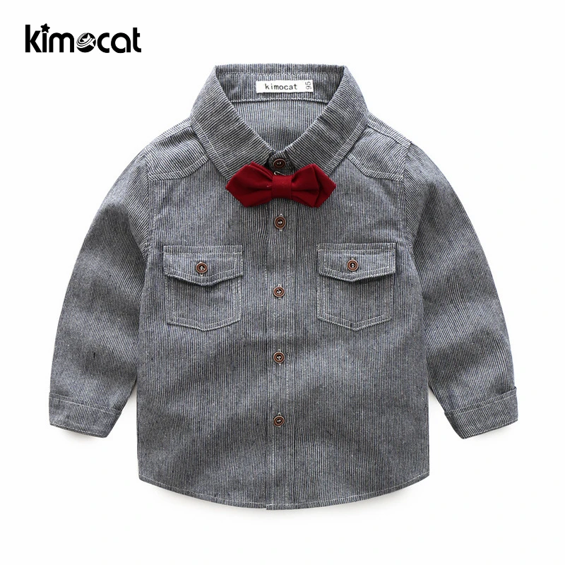 Kimocat الطفل الصبي الملابس الفتيان الملابس مجموعة 2 pcs قميص + السراويل طويلة الأكمام قميص شهم اثنين الدعاوى ربطة القوس فيونكة زي الاطفال الملابس