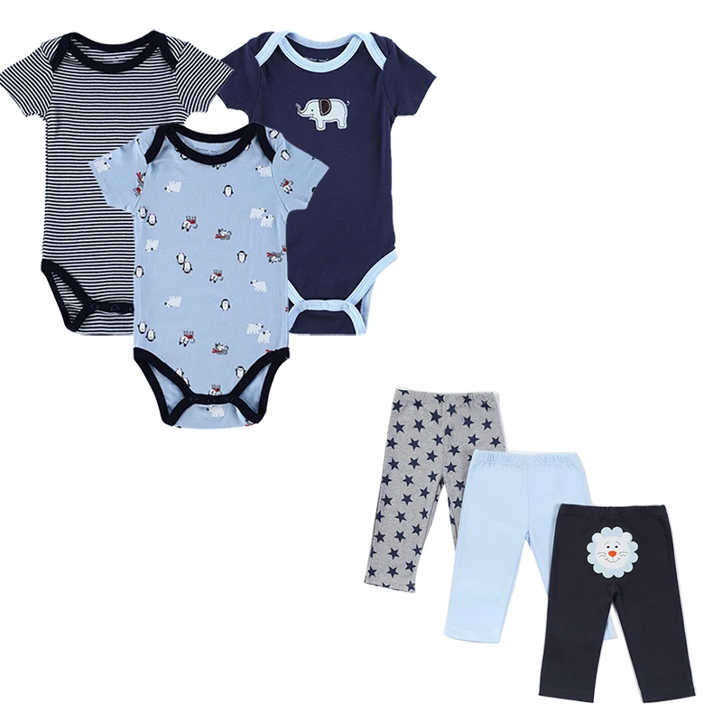 

2019 New Cotton Children Casual Cartoon Baby Boys Girls Clothing Sets 6pcs(3 Rompers+3 Pants)Children Clothing