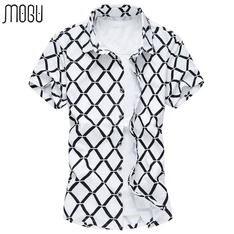 

MOGU Checkered Shirt Men 2017 Summer New Fashion Plaid Hawaiian Shirts Slim Fit Casual Shirts For Men Plus Size 5XL Men's Shirt