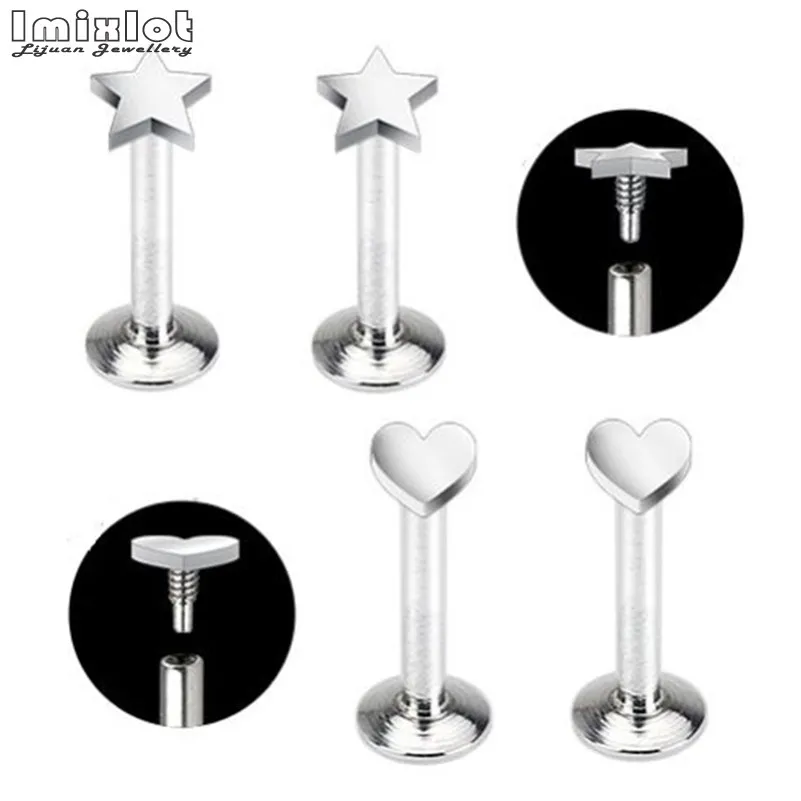 

6-10mm Ear Piercing Lip Body Labret Cartilage Helix Tragus Star Heart Barbell Bar Earrings Surgical Steel Ear Studs Piercing