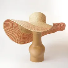 Женская натуральная 25 см негабаритная широкополая рафия Шляпа бежевая красная темно-синяя полосатая гигантская соломенная шляпа большая широкая шляпа летняя Солнцезащитная шапочка для пляжа