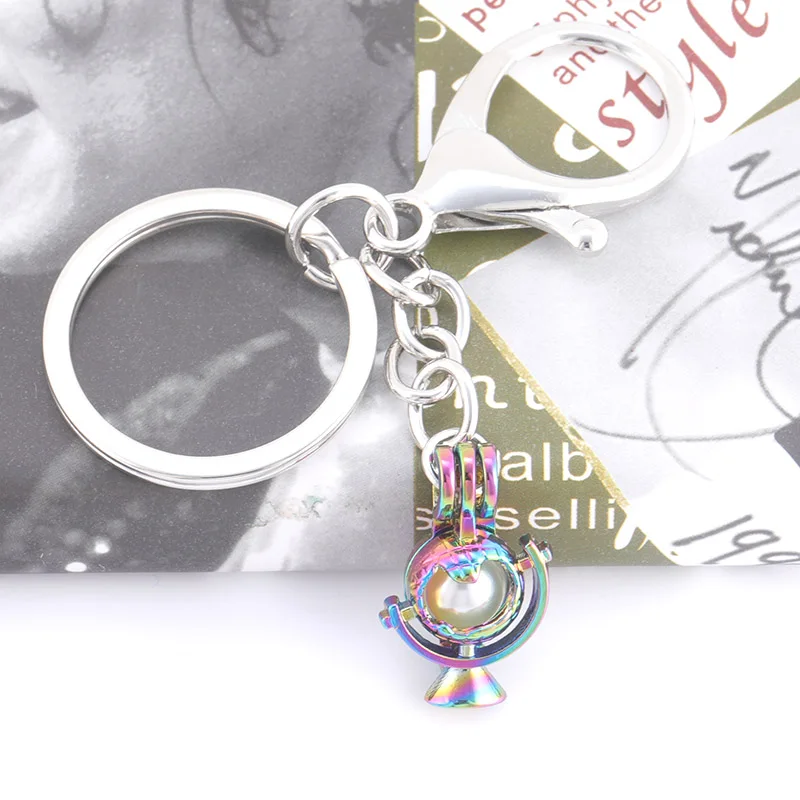 

Aromatherapy globe shape stainless steel plated colorful pearl cage diffuser metal pendant keychain fashion jewelry SC285