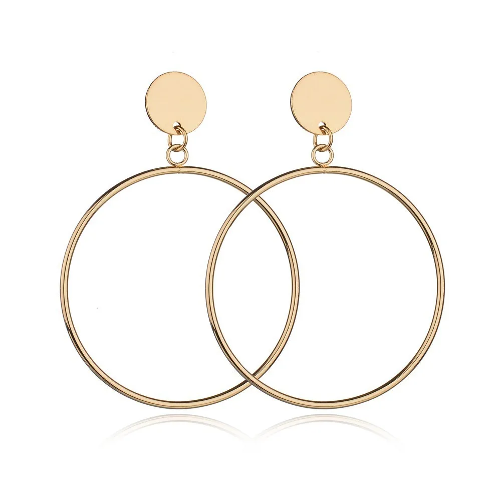 Trendy Gold Sliver Color Geometric Large Hollow Big Round Circle Earrings For Women  Hiphop Rock Simple   Drop Earrings Fashion Jewelry (2)