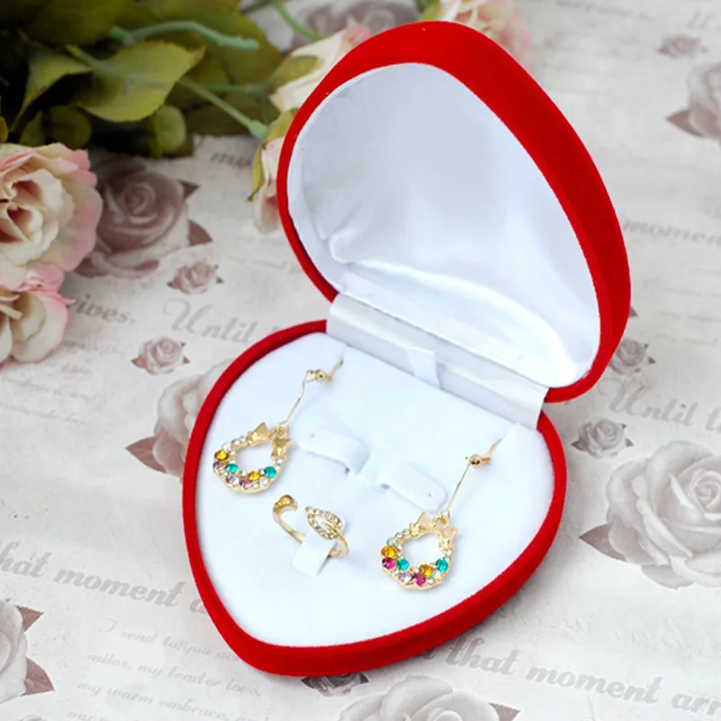 

New Design Wholesale 1pc/lot 9.3*9.3*4cm Red Large Heart Jewelry Sets Box Ring&Earring&Pendant Packaging&Display