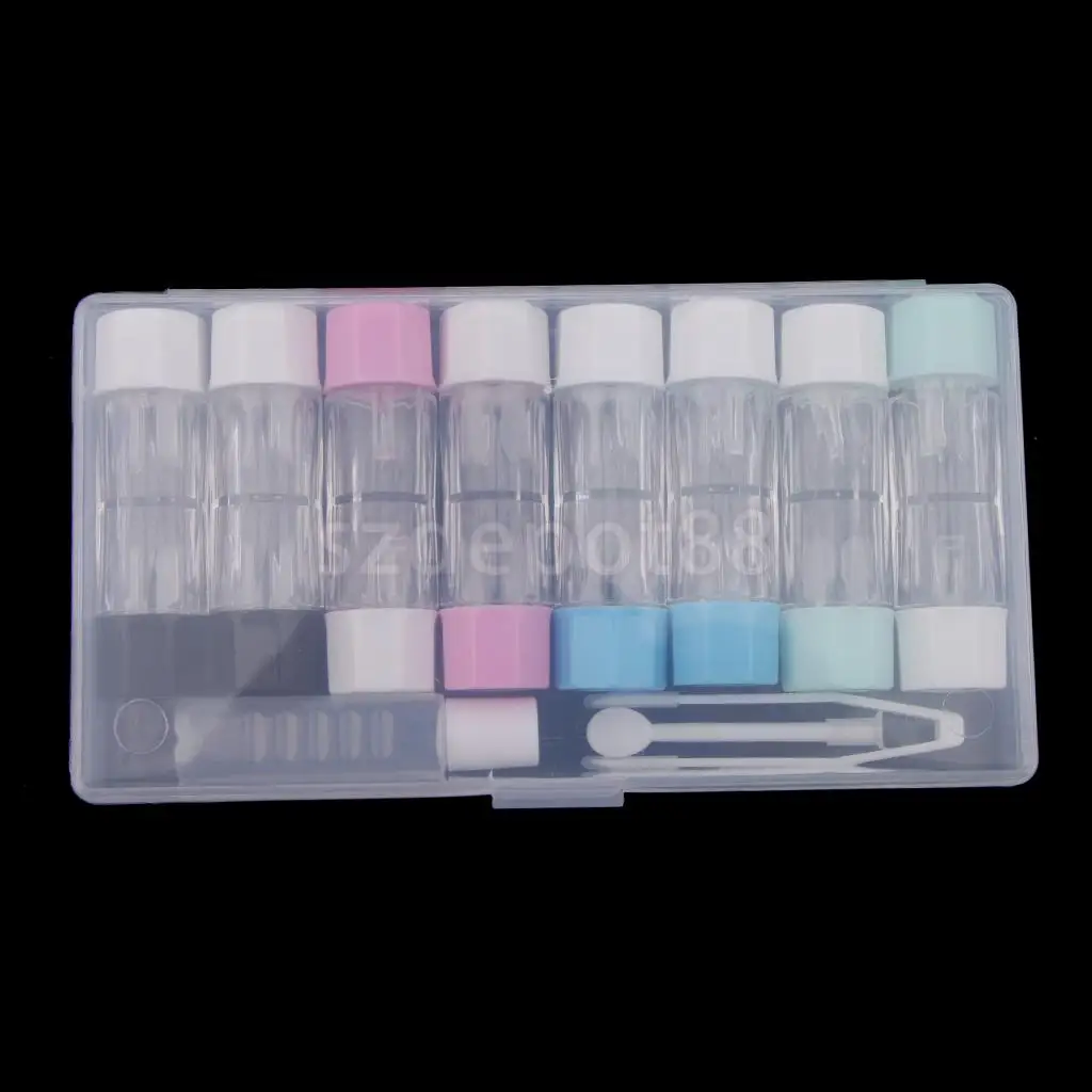 8 pcs Clear Contact Lens Case Set Travel Cleaner Washer Holder Storage Box with Liquid Bottle Tweezers Kit