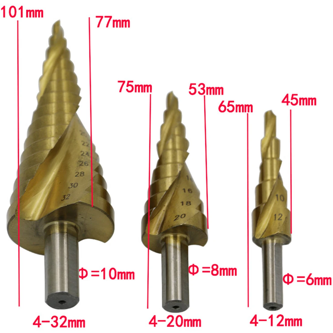 3 шт./компл. 4-12/20/32 мм Метрическая Спираль Флейта пагода Форма дыропробивной пресс HSS Сталь конус набор сверл из быстрорежущей стали с Сталь ступенчатая заточка