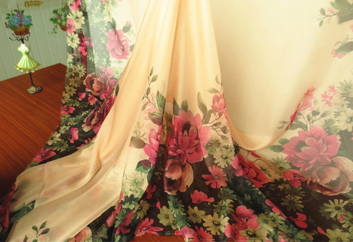 2 м/лот зеленая Розовая Шифоновая Марля с цветочным принтом|fabric|fabric evening dressesdress silk