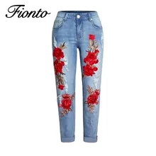 Женские Стрейчевые свободные джинсы цветные цветы 3D Трехмерная вышивка отверстие джинсы jf3306