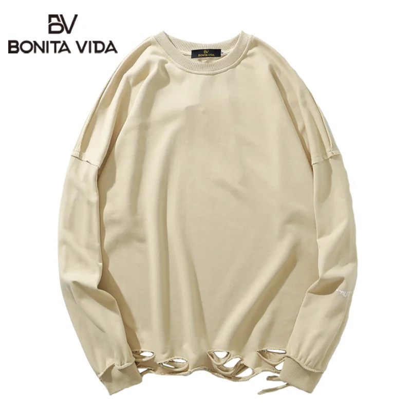 

Bonit Vida Hole Loose Letter Printed Pullover Long T-Shirts Men's 2020 Hip Hop Casual Cotton Tops Tee Streetwear T Shirts